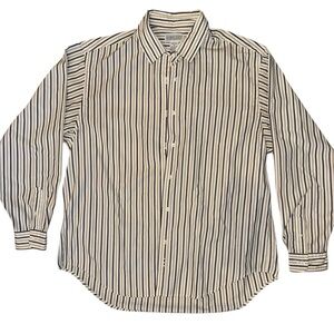 Lands' End Men's Blue and White Striped Button-Down Shirt